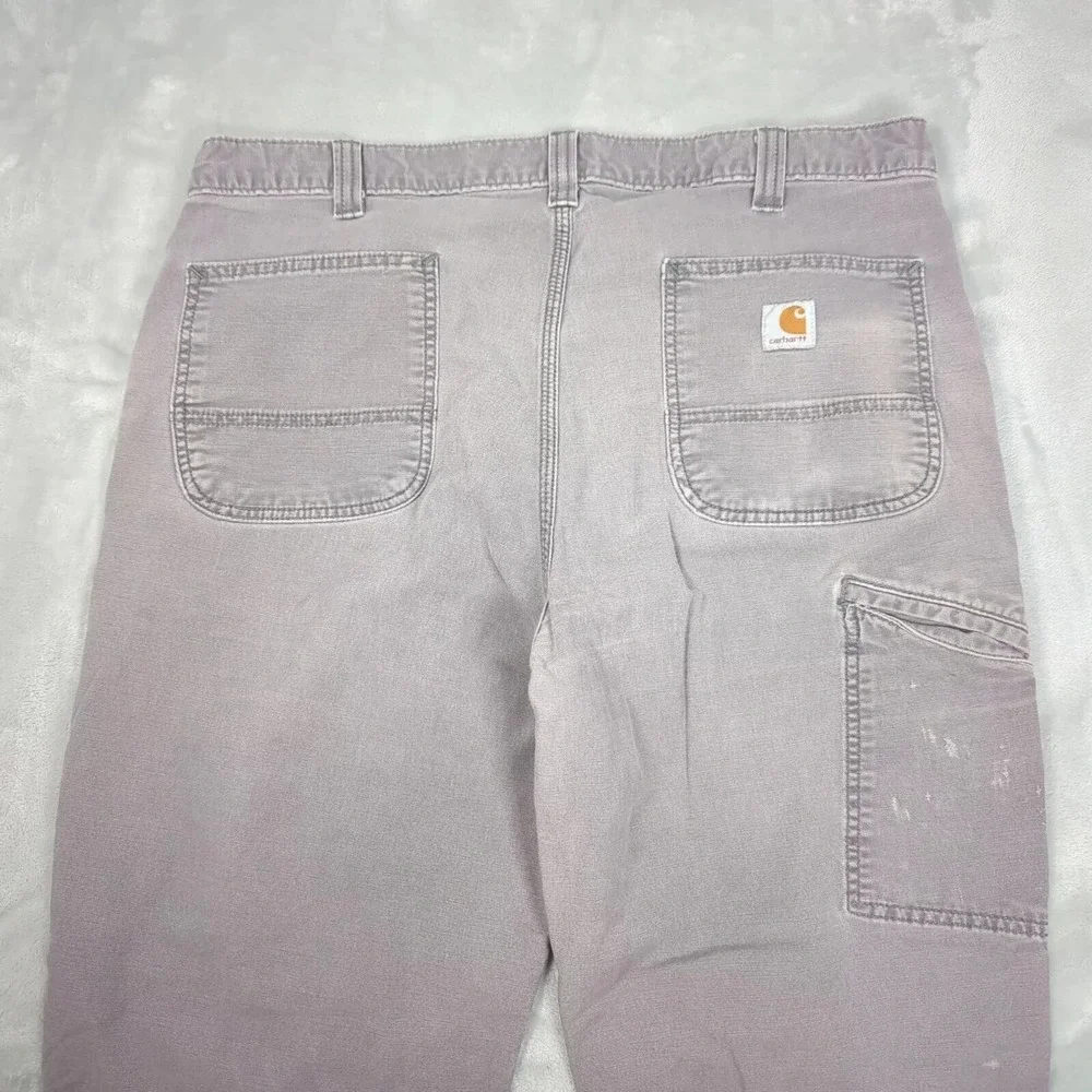 Carhartt Pants 38x32 Men Gray Canvas Rugged Flex Thick Work Distressed Relaxed